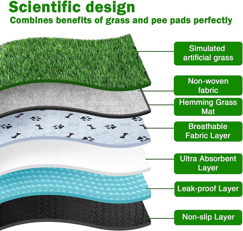 Annexfun Dog Grass Mat with Pee Pad 38×23", Large Dog Litter Box Indoor Artificial Turf Grass Porch Waterproof Patio Potty Tray for Doggie Reusable Washable and Lawn for Replacement Puppy Training - Image 3